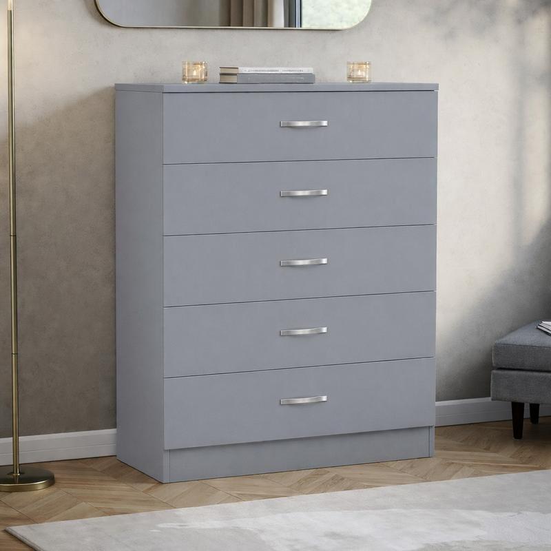 Modern Tall 5 Drawer Chest of Drawers, Stylish Bedroom Storage Unit with Metal Handles, Freestanding Dresser Cabinet for Clothing Storage, Ideal for Home, Bedroom, Living Room