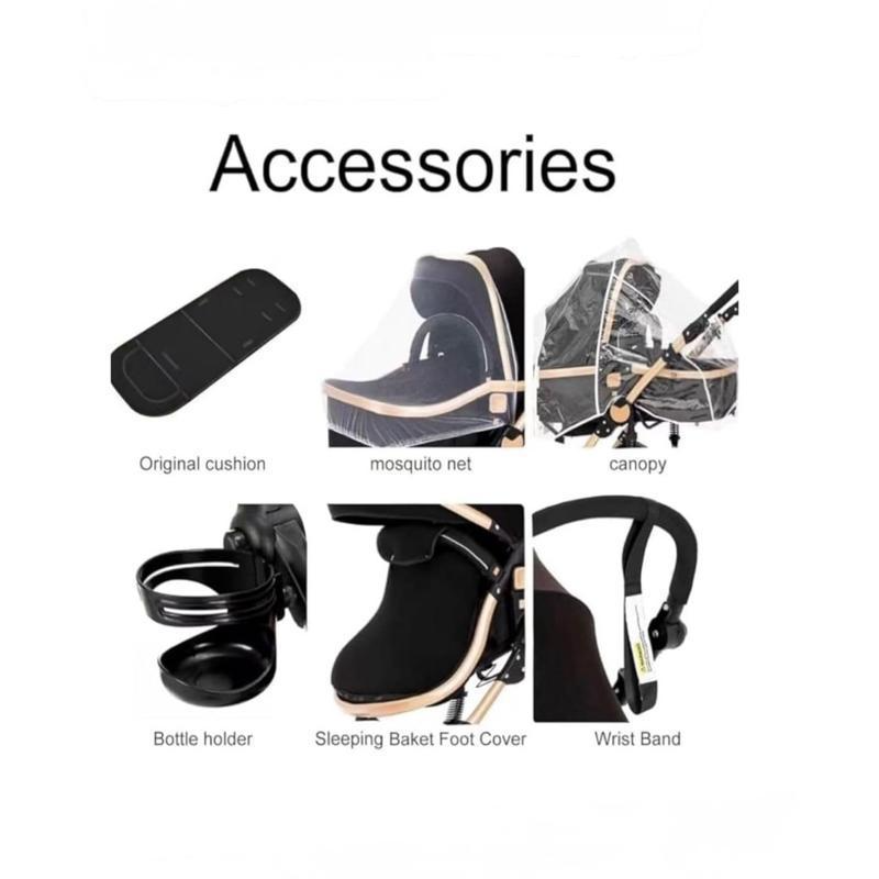 Baby Buggy, Baby Pram, Pushchair, 3 in 1 Travel System, Foldable Stroller, Lightweight Folding All in One Stroller, Portable Baby Carriage for Newborns and Toddlers, Aluminium Frame, Black - Rose Gold