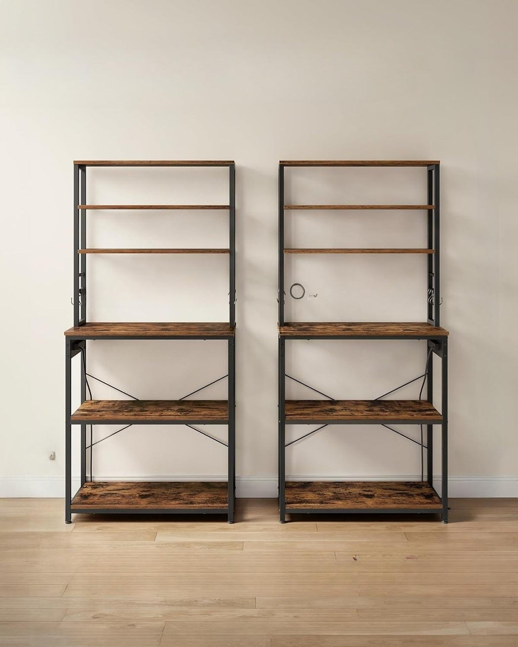 6‑Tier Heavy‑Duty Baker’s Rack with 6 Hooks, Freestanding Microwave Coffee Bar Storage Organizer for Kitchen Pantry Countertop