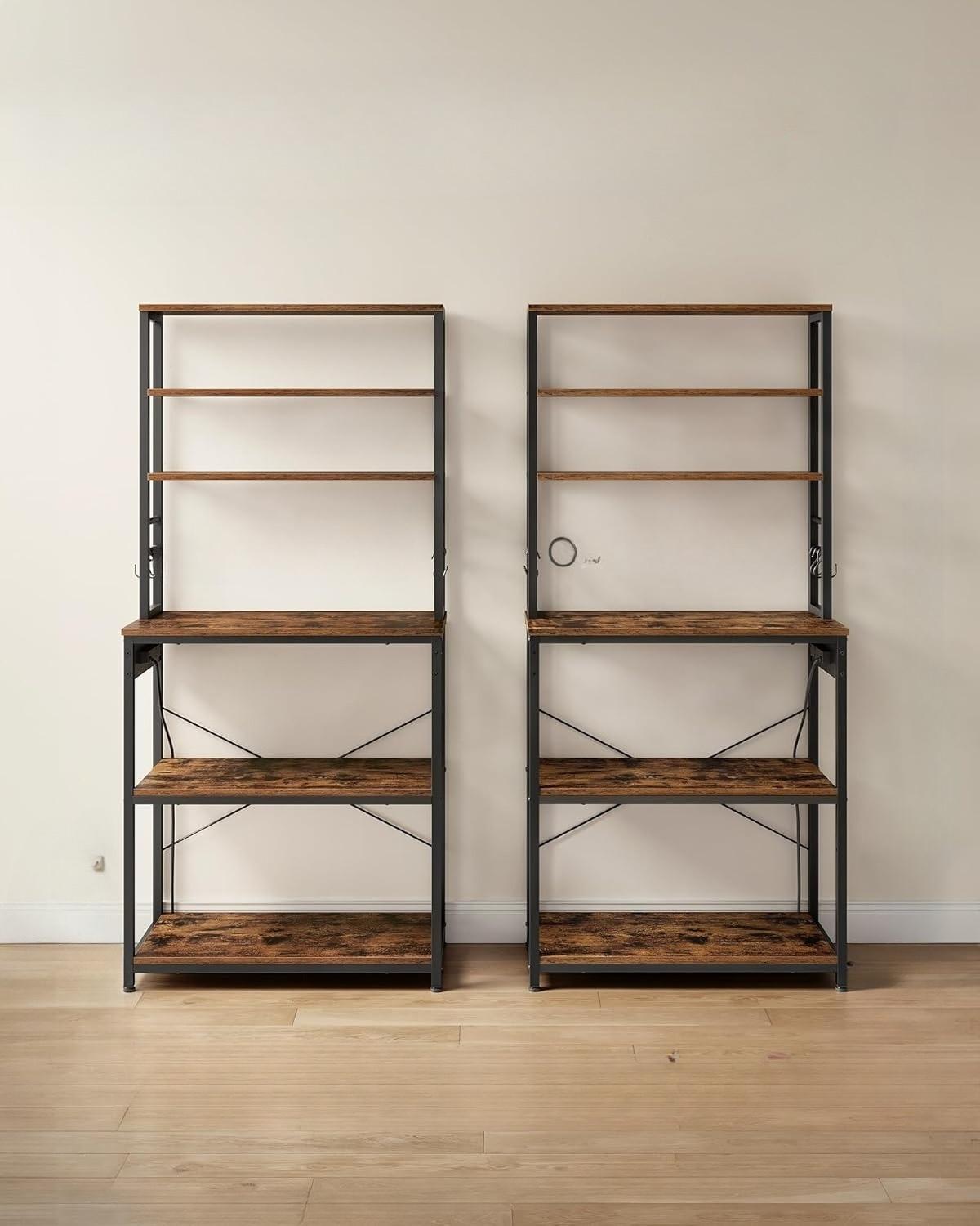 6‑Tier Heavy‑Duty Baker’s Rack with 6 Hooks, Freestanding Microwave Coffee Bar Storage Organizer for Kitchen Pantry Countertop