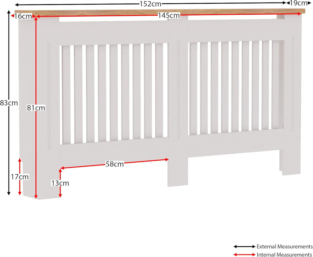 【NS】White MDF Radiator Cover with Wood Shelf – Modern Slatted Grill Design, Small Size (H: 83.3 / W: 78 / D: 19 cm) [Plus A Free Gift]