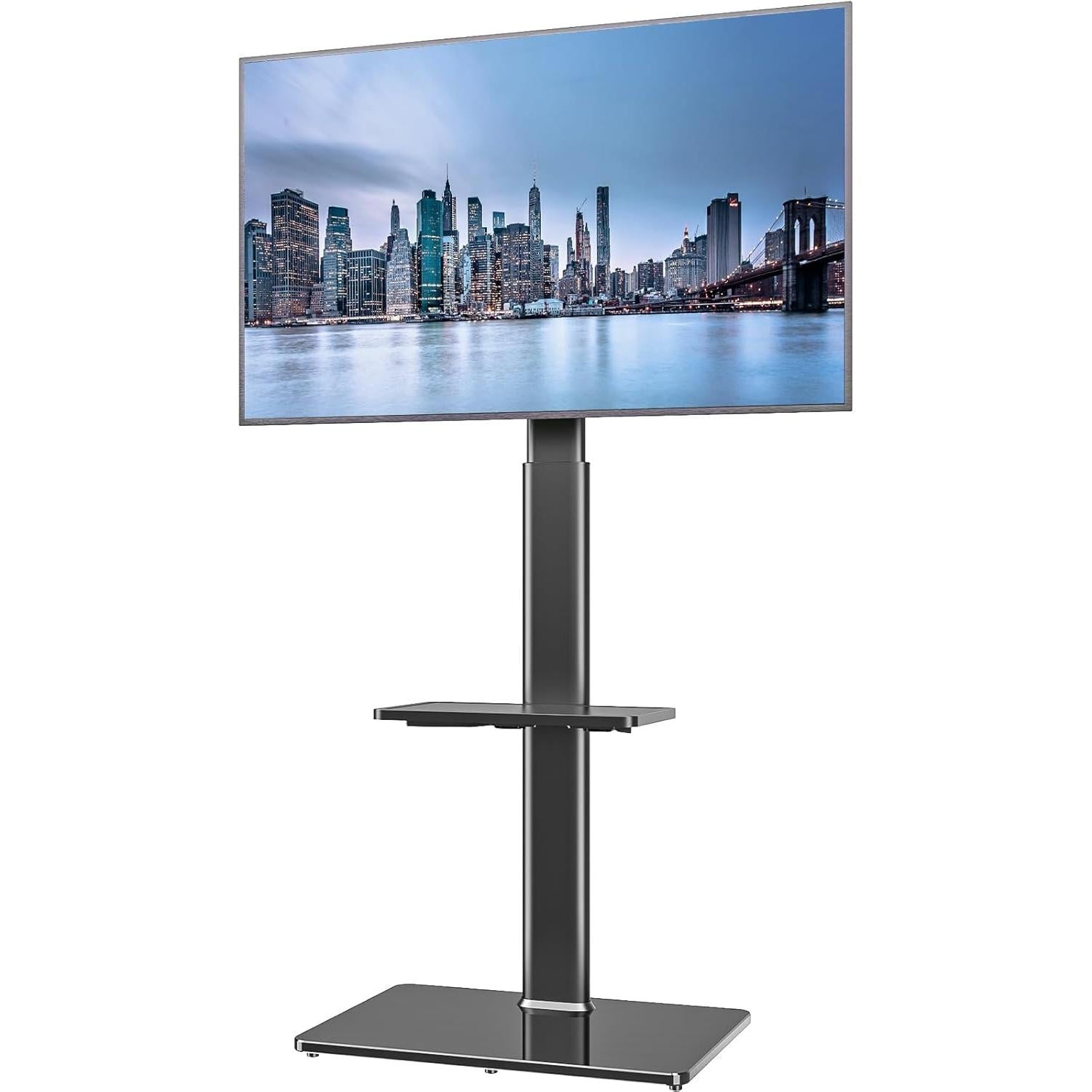 TV Stand with Swivel Mount – Universal Floor Stand for 19 to 43 inch LED LCD TVs, Adjustable Height, Sturdy and Easy to Install, Ideal for Living Room and Bedroom, Black