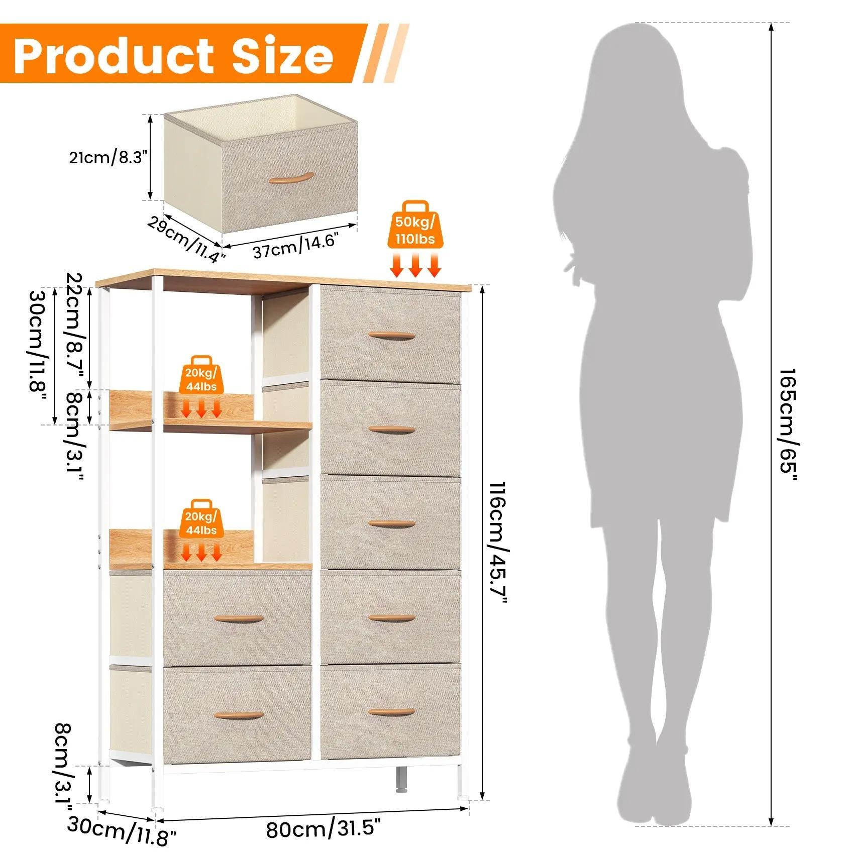 7-Drawer Fabric Storage Tower with Steel Frame & Wood Top Easy-Pull Handles for Bedroom Hallway Entryway & Closet Spacious Multi-Zone Storage Modern Aesthetic Lightweight & Easy to Relocate