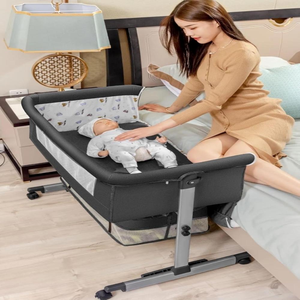 【NS】3 in 1 Baby Crib, Baby Cradle, Bassinet, Infant Cot, Bedside Sleeper, Travel Cot, with Mattress and Changing Table, Folding, Adjustable, Rocking, Portable Crib, Mosquito Net and Wheels