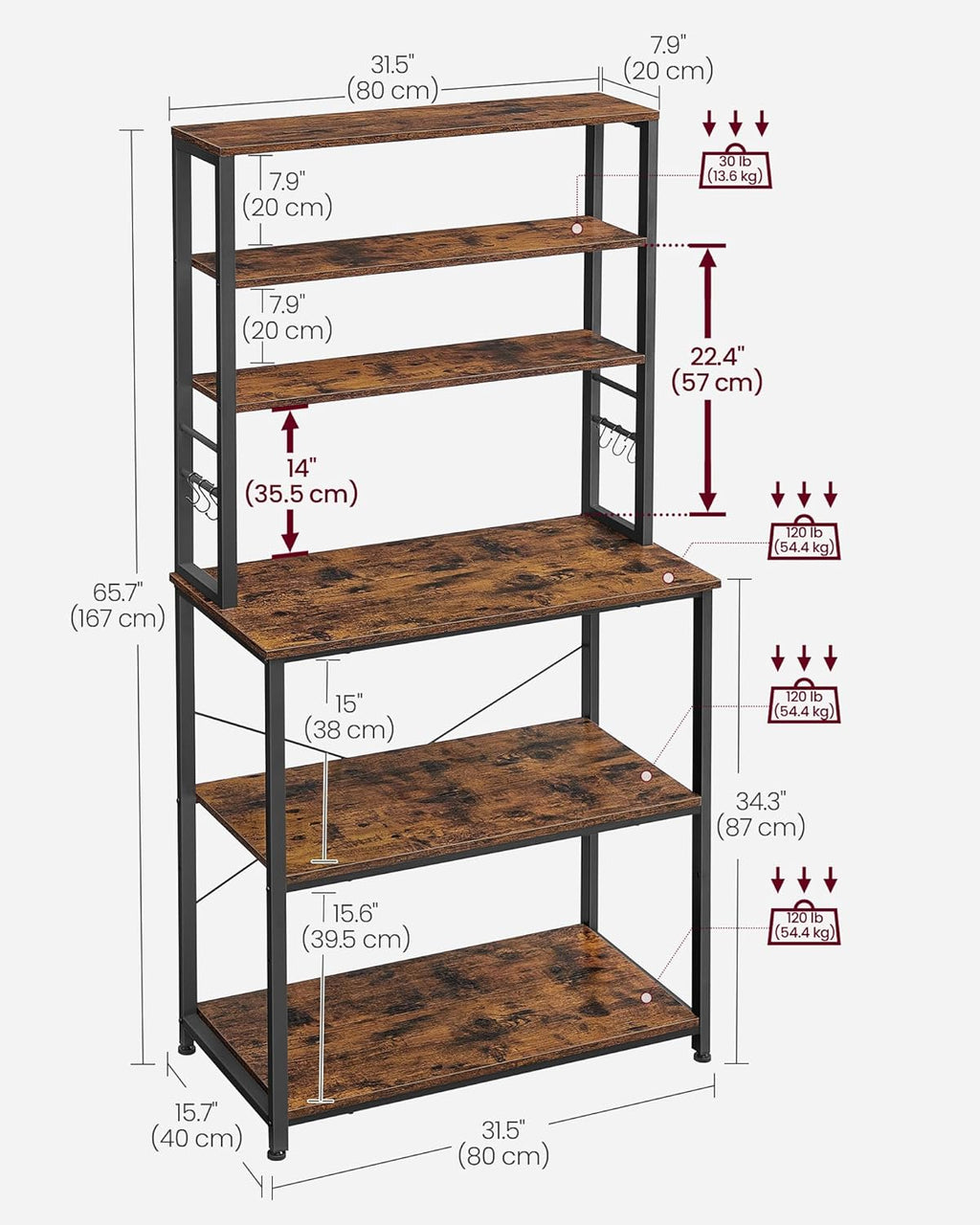 6‑Tier Heavy‑Duty Baker’s Rack with 6 Hooks, Freestanding Microwave Coffee Bar Storage Organizer for Kitchen Pantry Countertop
