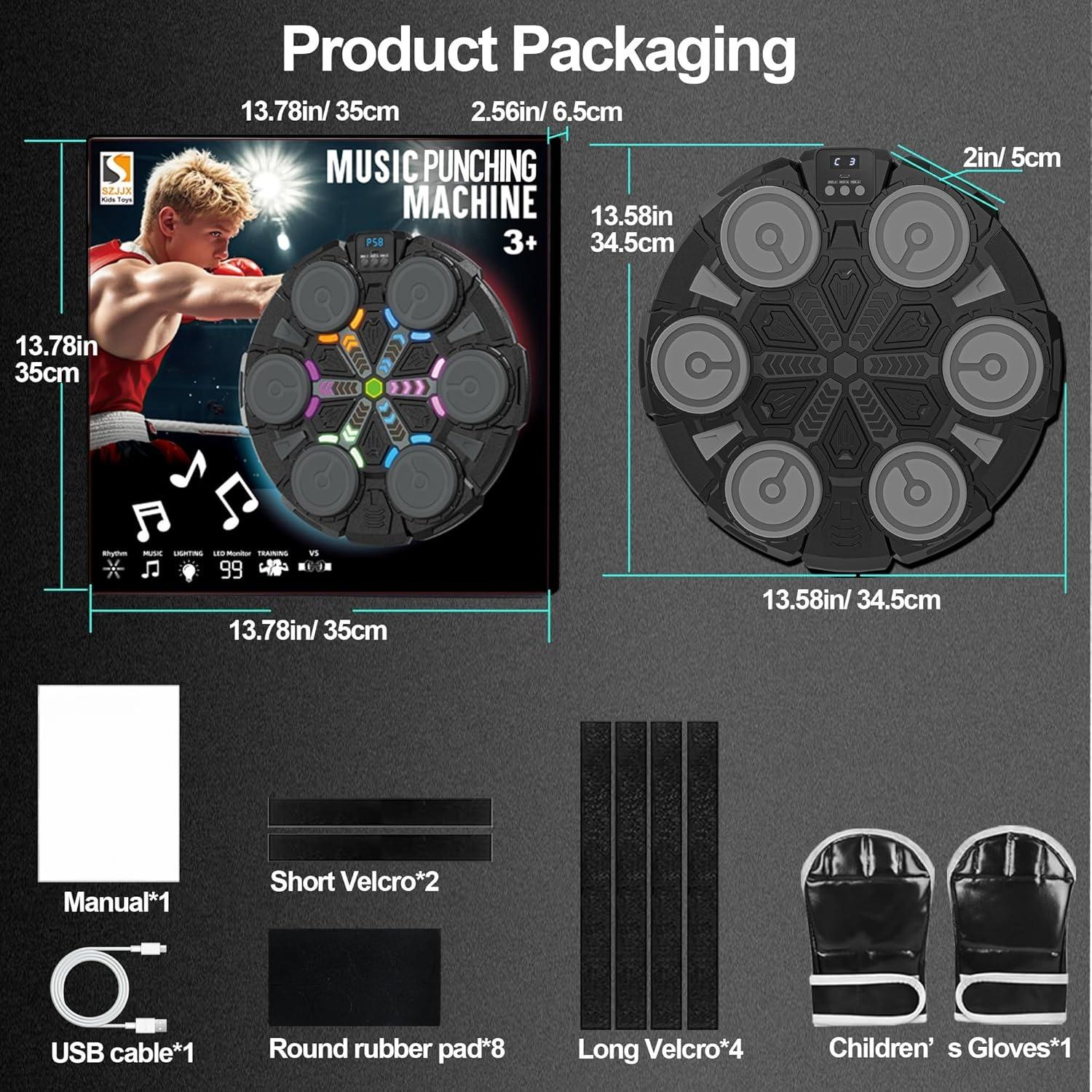 Music Punching Machine for Kids & Adults, Bluetooth Wall-Mounted Boxing Trainer with Gloves, Rhythm Lights, 2-Player Battle Mode, Reaction Training Pad, Home Gym Sport Toy Gift for Boys Girls Teens Ages 3-12+ [Plus A Free Gift]