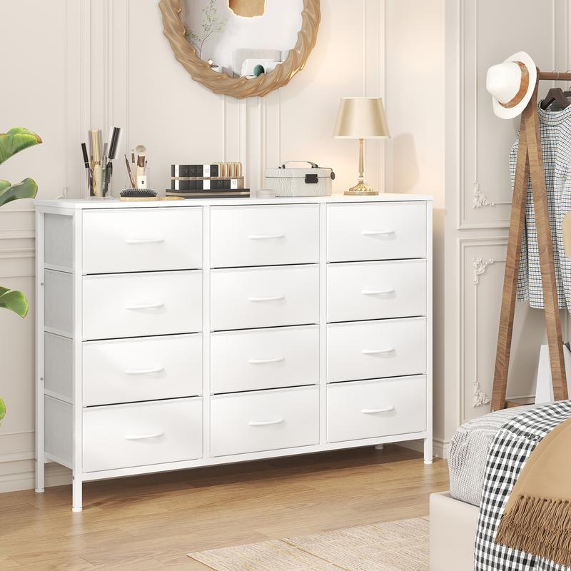 【NS】 12 Drawers Chest of Drawers for Bedroom, Fabric Storage Drawer, Tall White Hallway Storage Unit