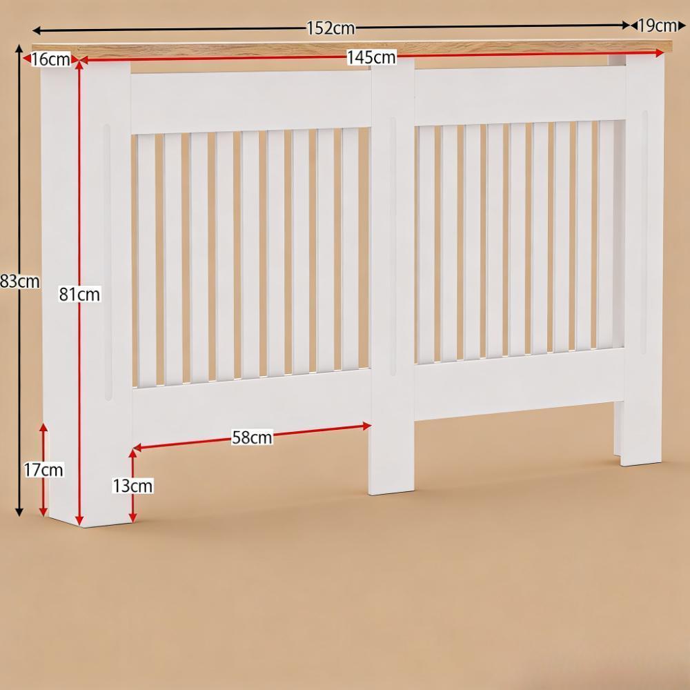 White Modern MDF Radiator Cover with Grill Slats & Wood Top Shelf  [Plus A Free Gift]