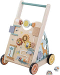 Wooden Baby Push‑Along Activity Walker, Toddler Learning Walker with Multi‑Sensory Early Developmental Toys, Ideal for Boys and Girls, 18 Months+