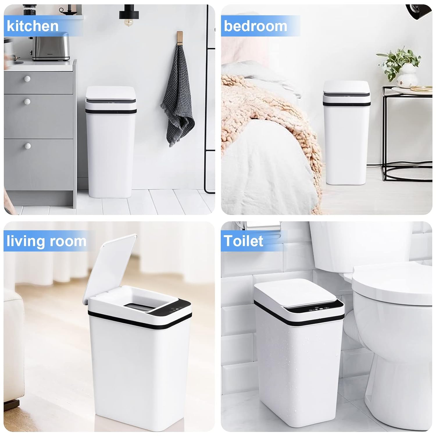 Smart Touchless Bathroom Trash Can 12L Automatic Motion Sensor Rubbish Can with Lid Electric Waterproof Narrow Small Garbage Bin for Kitchen, Office, Toilet, Bedroom with 50pcs Trash bags