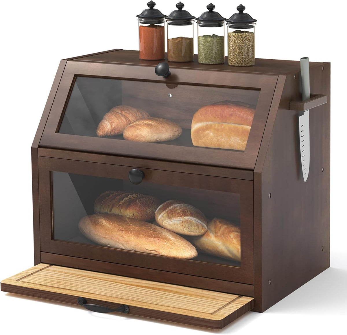 Bread Box with Cutting Board, Wooden Storage Box, Wood Bread Basket Boxes Storage Bread Box for Bread, 39x25x20 (LxWxH) cm