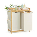 `Cream‑White Compartment Bamboo Laundry Sorter Hamper, Laundry Storage Organizer with Top Shelf, Removable Laundry Bags & Side Storage Pockets for Bathroom & Laundry Room`