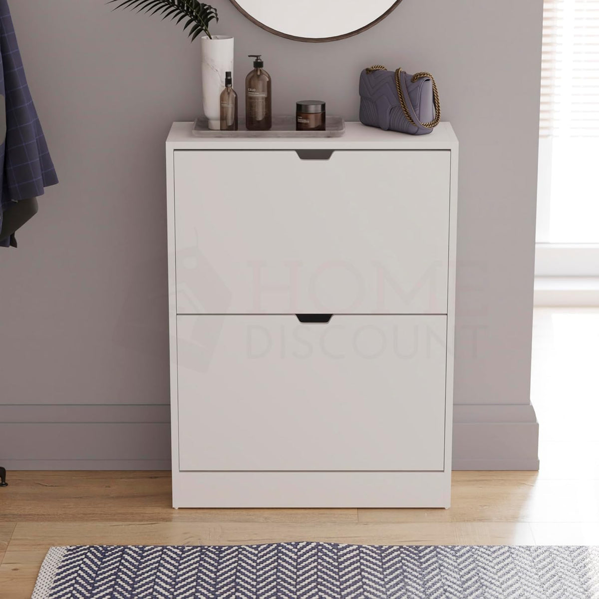 2 Drawer Shoe Cabinet, Space Saving Shoe Storage Cupboard with 2 Flip Drawers, Hallway ad Living Room Furniture 100% FSC certified