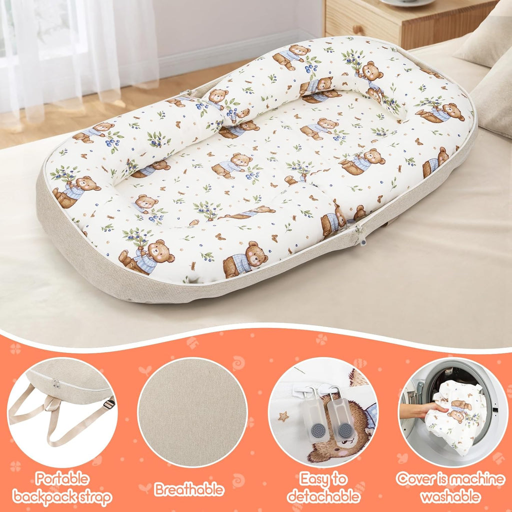 Portable Newborn Bassinet Cot – 2-in-1 Baby Nest Lounger Converts to Travel Backpack for Infant 0-12 Months, Essential Newborn Baby Gift [Plus A Free Gift]