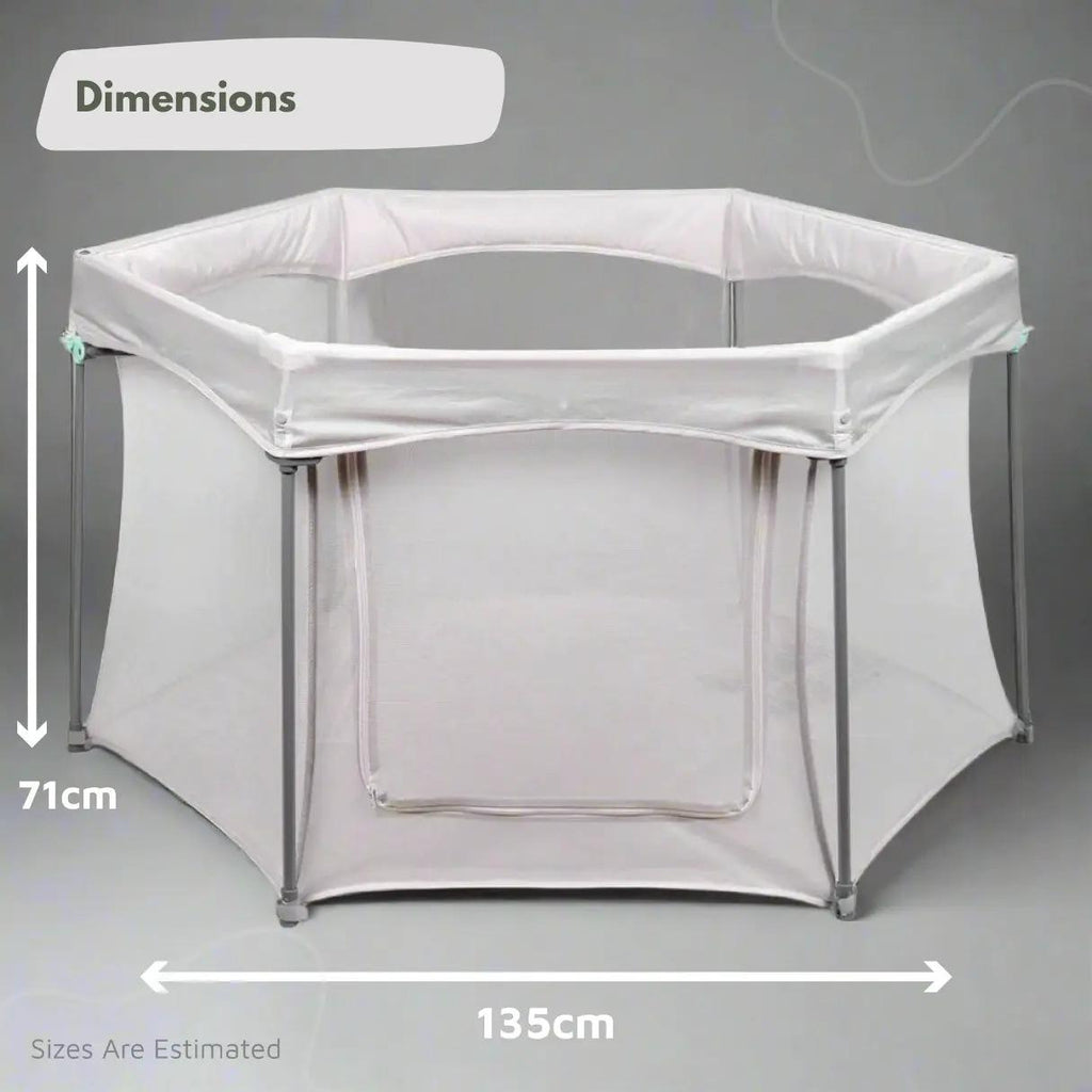 Foldable Hexagonal Baby Playpen with Breathable See-Through Mesh & Zipper Access Door, Compact 110×110CM Spill Resistant Play Yard with Carry Bag, Easy Wipe Clean Toddler Play Fence for Indoor Home Outdoor Park Travel