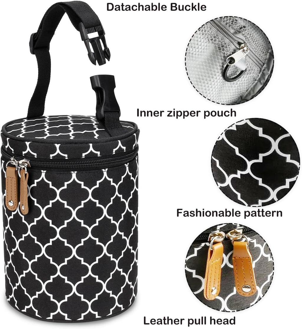 Insulated Baby Bottle Thermal Bag, Portable Breast Milk Cooler Bag Fits 4 Baby Bottles with Ice Pack & Shoulder Strap, Tote Storage Bag Portable Milk Bottle Holder & Carrier (Black & Grey)