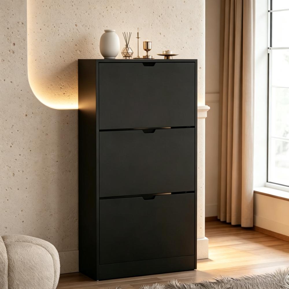 Slim Wooden Shoe Cabinet with 3 Flip Drawers, Dustproof Entryway Storage Unit, Space-Saving Hallway Organiser, Sustainable Furniture [Plus A Free Gift]