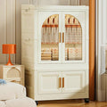 Cream White Foldable Plastic Baby Wardrobe, Kids Storage Organizer with Magnetic Doors, Transparent Panels & Lockable Wheels, Portable Clothing & Toy Storage Cabinet for Nursery & Kids Bedroom