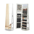 LED Full-Length Mirror Jewelry Cabinet, 360° Rotating Storage, Lockable Display Cabinet, Frameless Floor Standing Mirror, Rotatable Organizer with Shelves [Plus A Free Gift]