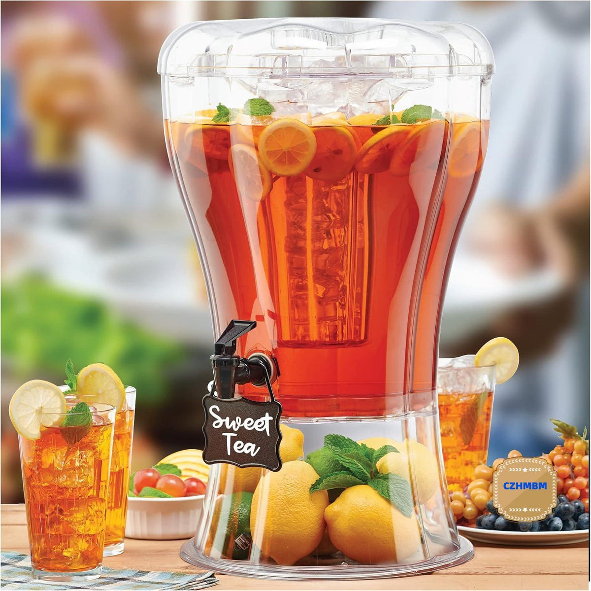 3.5 Gallon Plastic Beverage Dispenser, Clear Drink Dispenser with Ice Core, Stand, Spigot & Bonus Chalkboard Tag, Large Punch Dispenser for Parties, BBQ, Camping, Buffet, Home & Commercial Use