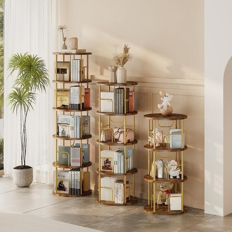 360° Rotating Bookshelf, 4-5 Tier Spinning Tower Bookcase, Round High-Capacity Storage Organizer, Space Saving Freestanding Book Shelf for Home Study Bedroom Office