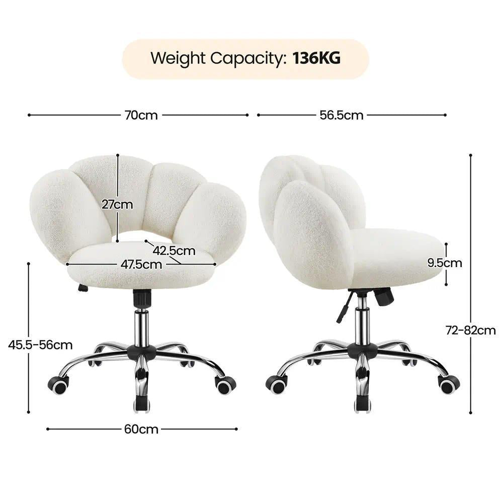 Upholstered Swivel Vanity Chair with Wheels, Cloud-Shaped Adjustable Height Desk Seat for Home Office, Bedroom, Dorm Living Room [Plus A Free Gift]
