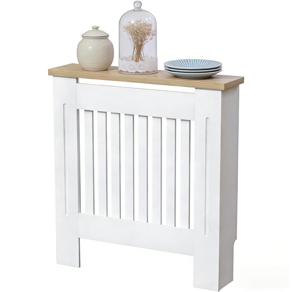 White Modern MDF Radiator Cover with Grill Slats & Wood Top Shelf  [Plus A Free Gift]