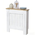 White Modern MDF Radiator Cover with Grill Slats & Wood Top Shelf  [Plus A Free Gift]
