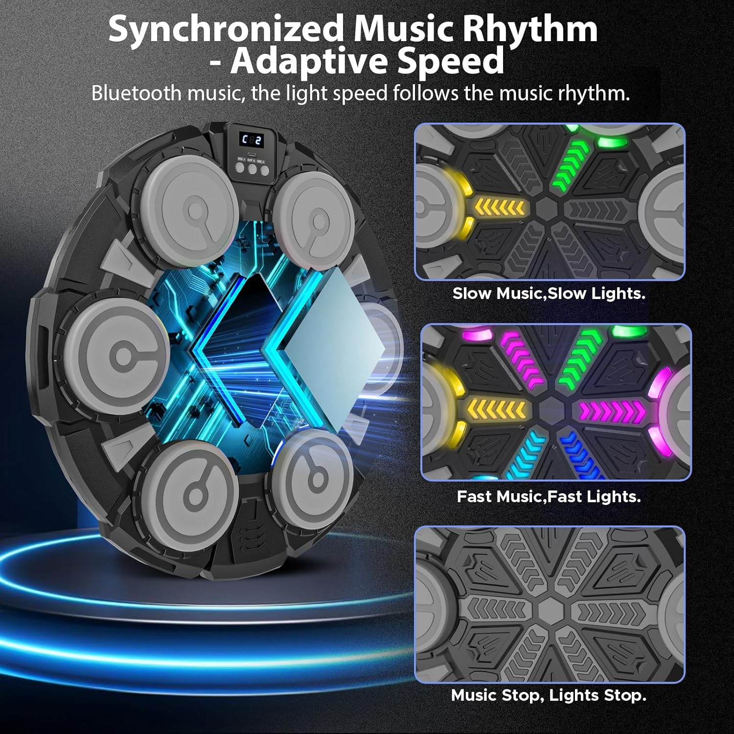 Music Punching Machine for Kids & Adults, Bluetooth Wall-Mounted Boxing Trainer with Gloves, Rhythm Lights, 2-Player Battle Mode, Reaction Training Pad, Home Gym Sport Toy Gift for Boys Girls Teens Ages 3-12+ [Plus A Free Gift]