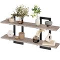 Set of 2 Double‑Tier Floating Wall Shelves, Wall‑Mounted Storage Display Racks, Heavy‑Duty Particleboard Metal Frame Wall Shelf for Kitchen Living Room Bedroom Bathroom Home Decor