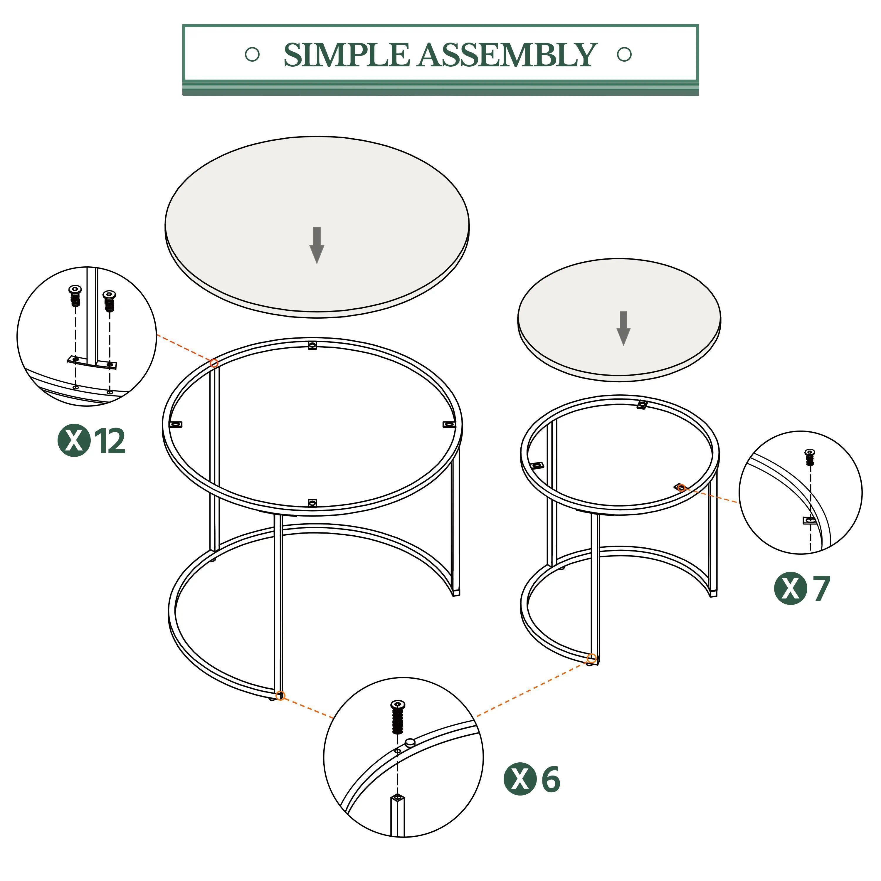 Grey Round Nesting Coffee Tables Set of 2, Faux Wood Grain Top, Scratch & Water Resistant, Sturdy Iron Frame, 40kg Load Capacity, Space-Saving Design for Living Room [Plus A Free Gift]