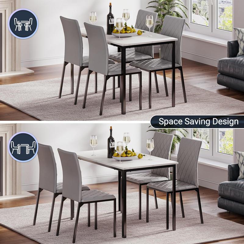 Modern Marble Effect Dining Table Set with PU Leather Chairs, 120x70cm Kitchen Furniture for Home & Apartment [Plus A Free Gift]