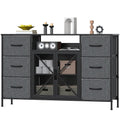 Fabric Storage Dresser with 6 Drawers, Sturdy Metal Frame Organizer Chest, Wooden Top & Mesh Cabinet Design, Versatile Home Furniture for Bedroom Living Room Hallway Entryway