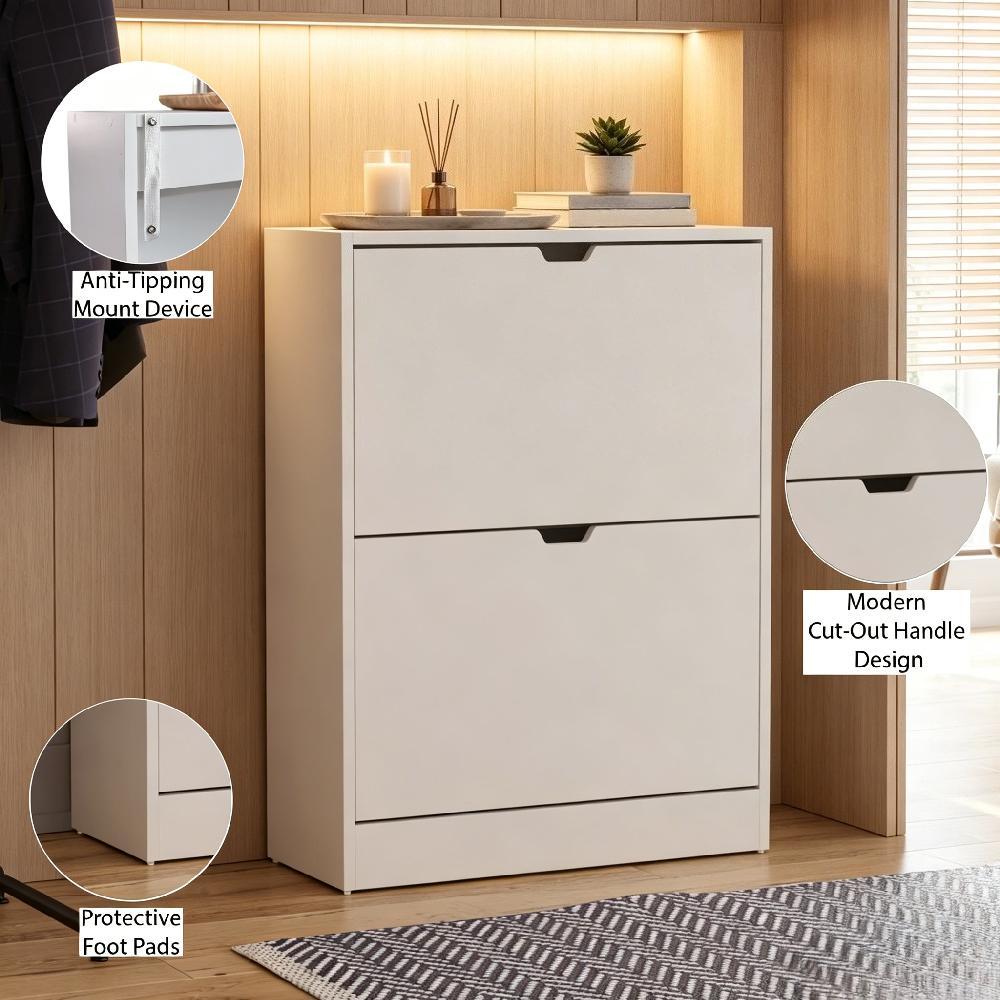 Wooden Shoe Cabinet with Flip Drawers, Dustproof Slim Storage Unit for Hallway Entryway, Space-Saving Cupboard [Plus A Free Gift]