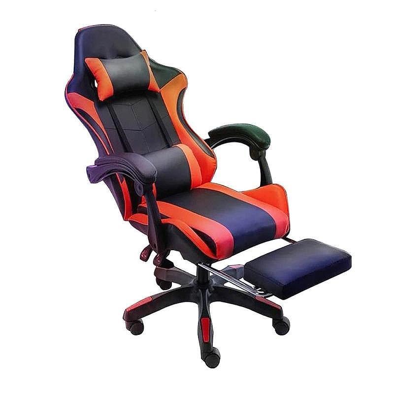 Ergonomic Gaming Chair with Footrest, High Back Racing Style Recliner, PU Leather Computer Chair with 360° Swivel, Adjustable Backrest, Lumbar Support & Headrest Pillow, Durable Comfort for Adults