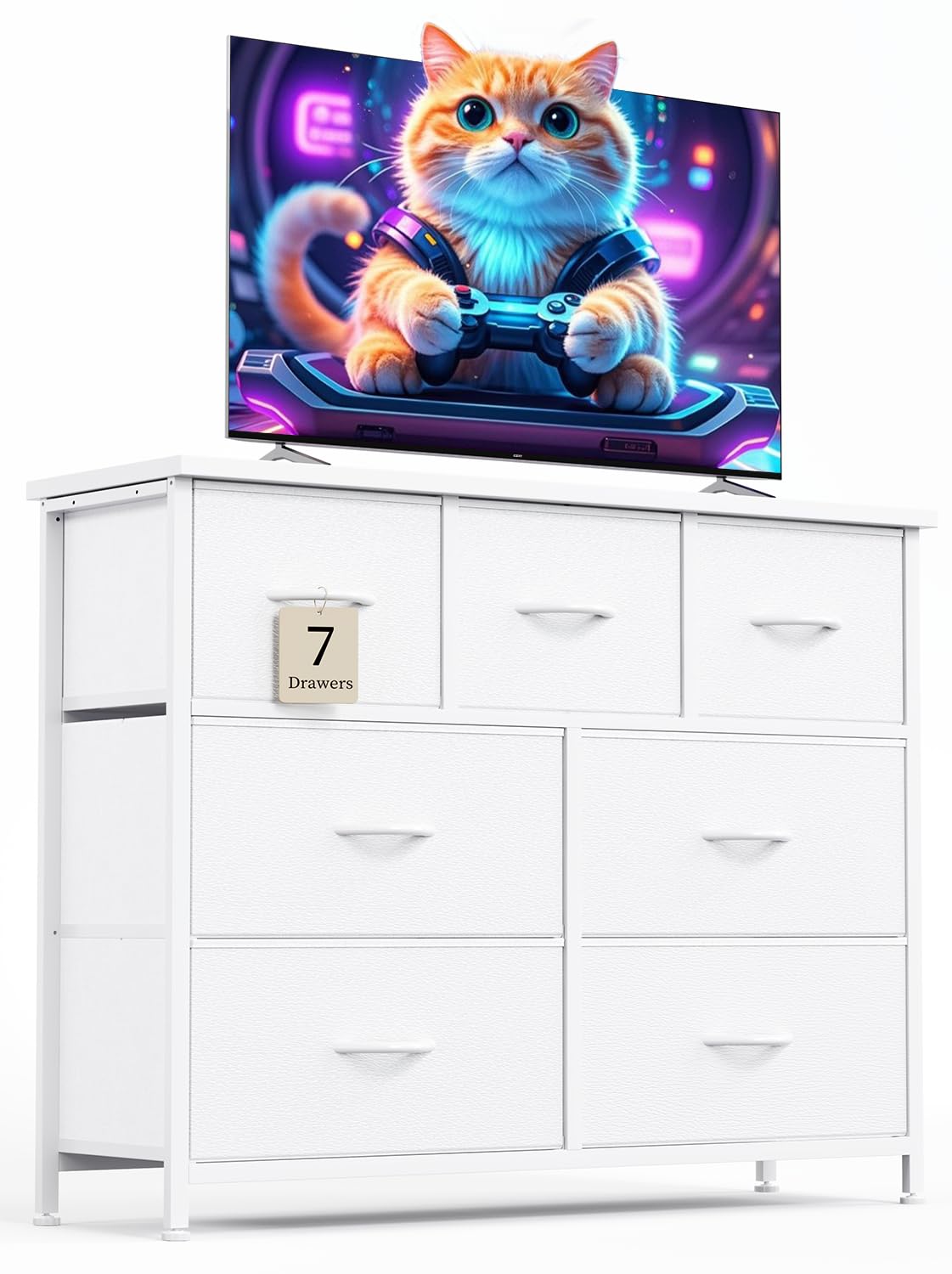 CAIYUN Chest of Drawers for Bedroom with 7 Drawers, Fabric Storage Drawer, Tall White Hallway Storage Unit, Charcoal Black