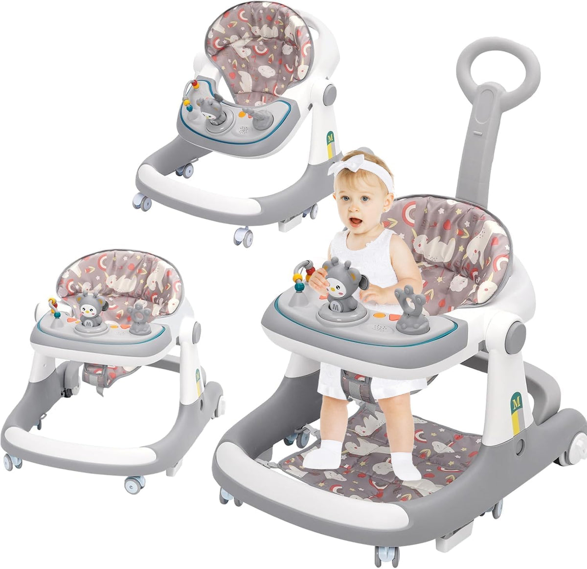 Baby Walker, 3 in1 Multifunction Anti-Rollover Toddler Walker, Push Along Walker, with Wheels & Brake & Push Handle & Removable Table for Boys and Girls Baby