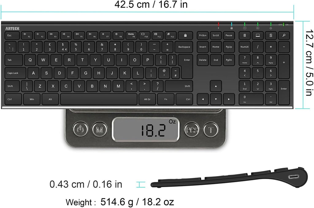 VEN-2.4G Wireless Keyboard Stainless Steel Ultra Slim Full Size Keyboard with Numeric Keypad for Computer/Desktop/PC/Laptop/Surface/Smart TV and Windows 11/10/ 8 Built in Rechargeable Battery