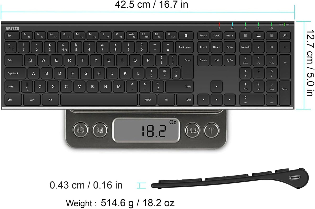 VEN-2.4G Wireless Keyboard Stainless Steel Ultra Slim Full Size Keyboard with Numeric Keypad for Computer/Desktop/PC/Laptop/Surface/Smart TV and Windows 11/10/ 8 Built in Rechargeable Battery