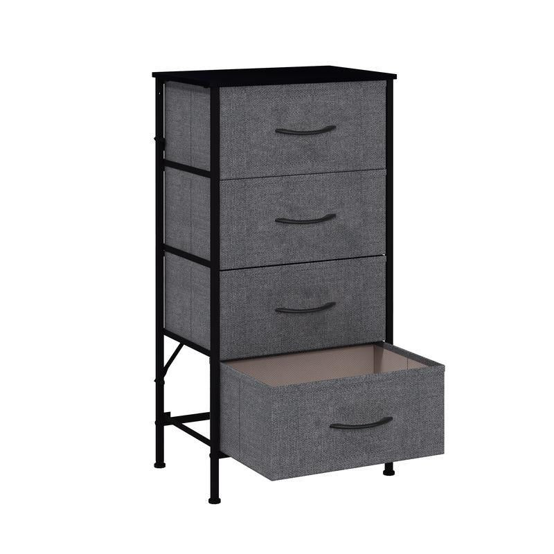 4-Drawer Dresser, Tall Fabric Storage Tower with Sturdy Metal Frame & Wooden Top, Modern Chest of Drawers Organizer Unit for Bedroom, Living Room, Closet, Hallway - Light