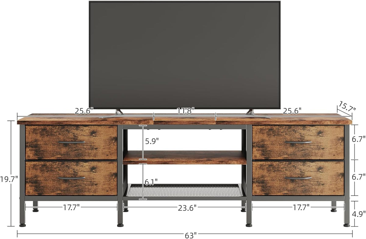 CAIYUN TV Stand with Storage, TV Table 63 Inch with Drawers for 65 70 Inch TV, TV Console Table, TV Bench for Living Room, Bedroom(Brown,63 Inch)