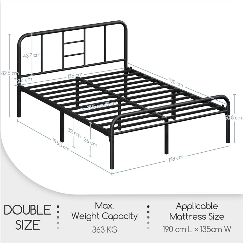 Yaheetech 4ft6 Double Metal Bed Frame Curved Headboard Heavy Duty, Black