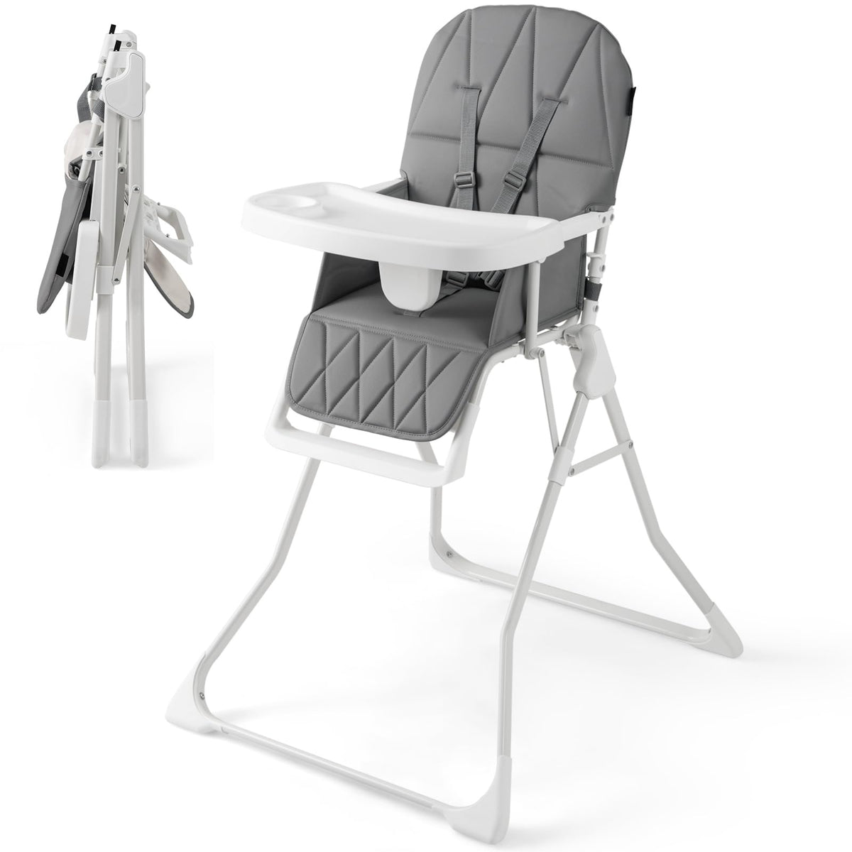 Maxmass Foldable High Chair, Compact High Chair with 3-Position Adjustable Dishwashable Tray, Removable Seat Cushion, 5-Point Safety Harness, Highchair for Baby Infant (Brown with Basket)