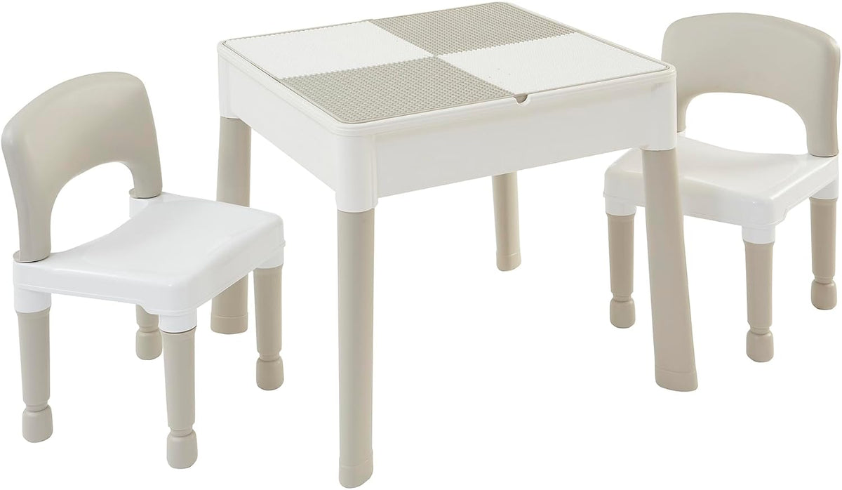 Liberty House Toys Kids 5-in-1 Activity Table and 2 Chairs, Sand, Water, Construction Play, Grey, H450 x W510 x D540mm
