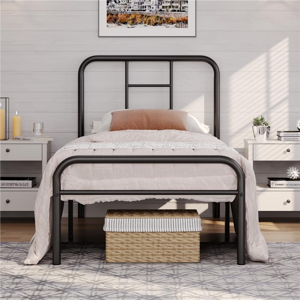 Yaheetech 4ft6 Double Metal Bed Frame Curved Headboard Heavy Duty, Black