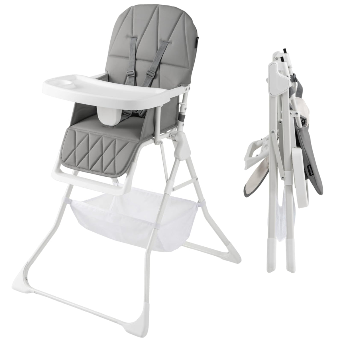 Maxmass Foldable High Chair, Compact High Chair with 3-Position Adjustable Dishwashable Tray, Removable Seat Cushion, 5-Point Safety Harness, Highchair for Baby Infant (Brown with Basket)