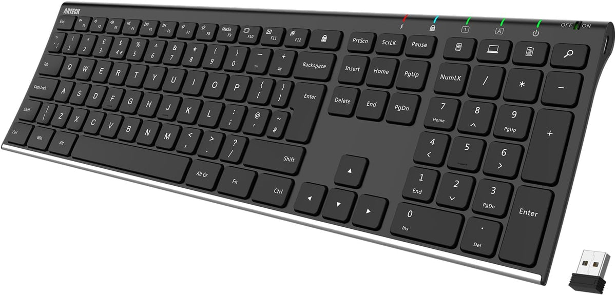 VEN-2.4G Wireless Keyboard Stainless Steel Ultra Slim Full Size Keyboard with Numeric Keypad for Computer/Desktop/PC/Laptop/Surface/Smart TV and Windows 11/10/ 8 Built in Rechargeable Battery