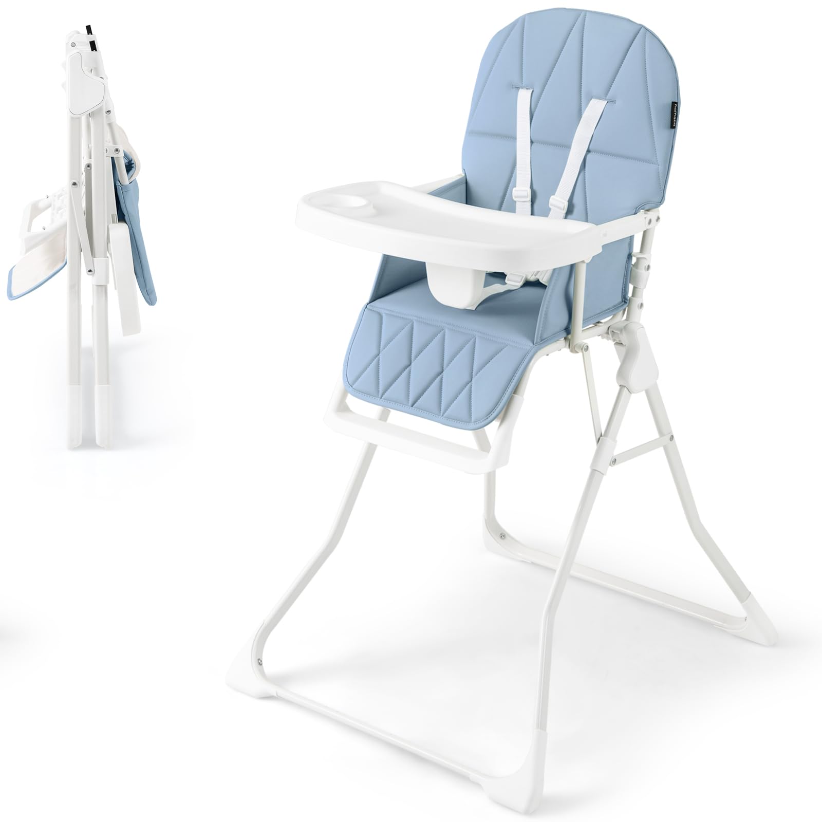 Maxmass Foldable High Chair, Compact High Chair with 3-Position Adjustable Dishwashable Tray, Removable Seat Cushion, 5-Point Safety Harness, Highchair for Baby Infant (Brown with Basket)