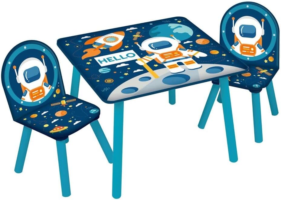 URBNLIVING Kids Wooden Table & 2 Chairs Themed Set Furniture for Play Room Study Desk Toddlers Junior (Football)