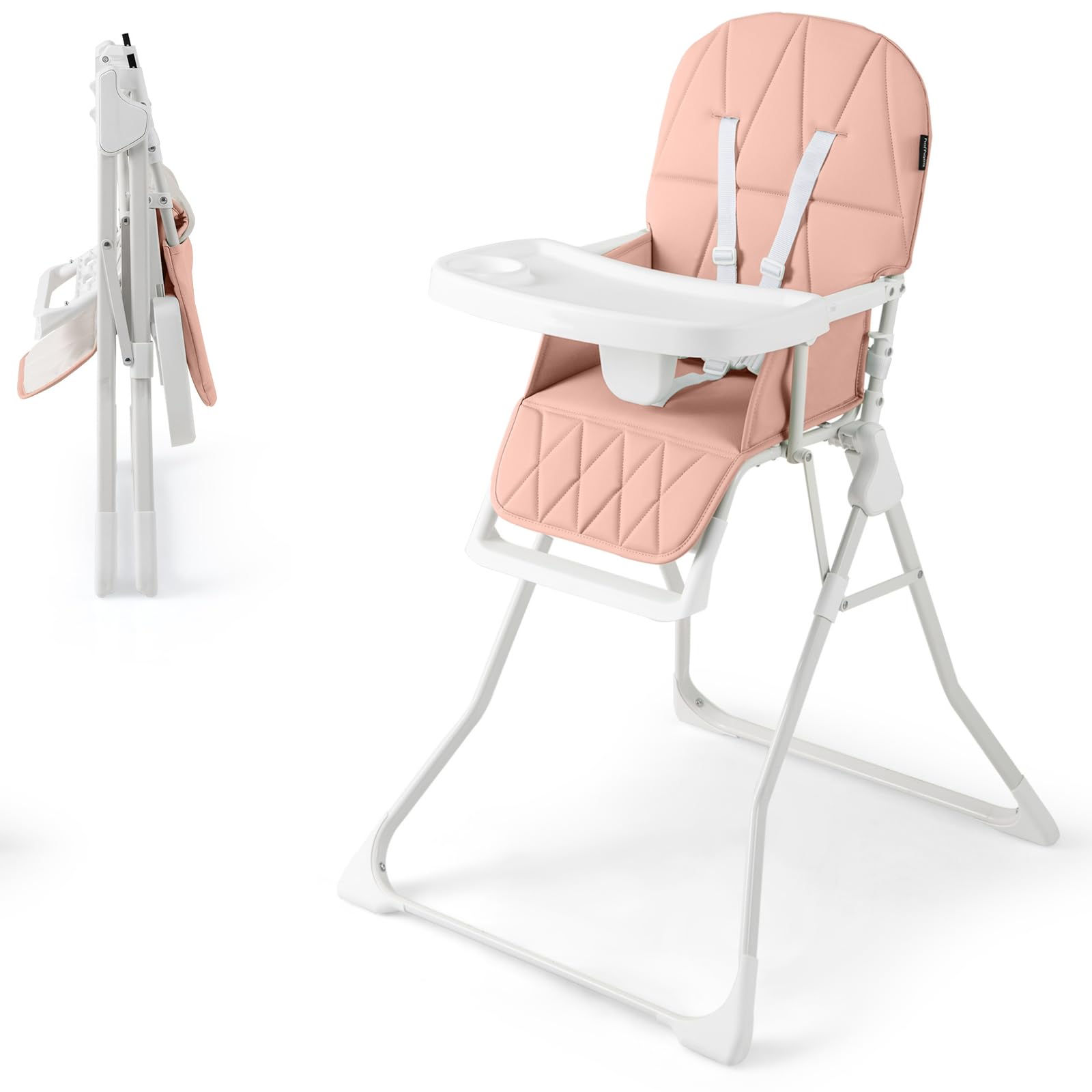 Maxmass Foldable High Chair, Compact High Chair with 3-Position Adjustable Dishwashable Tray, Removable Seat Cushion, 5-Point Safety Harness, Highchair for Baby Infant (Brown with Basket)